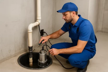 فني تركيب مضخة جورة سرداب في الكويت يقوم بتثبيت مضخة مياه غاطسة داخل السرداب