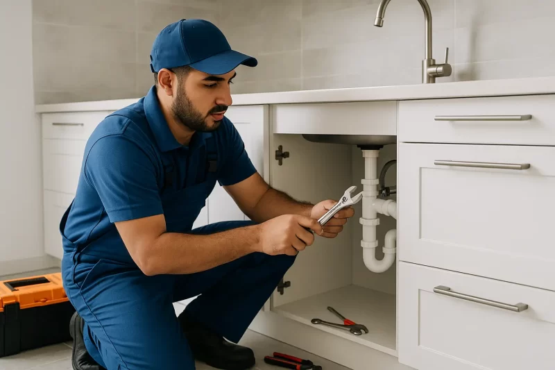 فني صحي يقدم خدمات سباكة وصيانة في منطقة الدعية بالكويت.