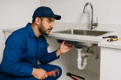 فني صحي غرناطة بالكويت يصلح أنابيب المياه في مطبخ حديث باحترافية عالية